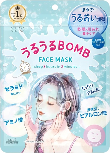 [JP045] KOSE Clear Turn Sorry Bare Skin Moisturizing BOMB Mask 7 Sheets (168ml)