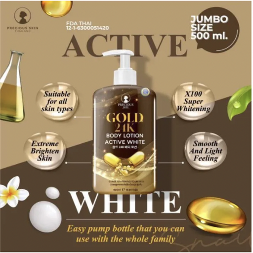 [TH028] Precious Skin Thailand Gold 24K Body Lotion Active White (500ML)